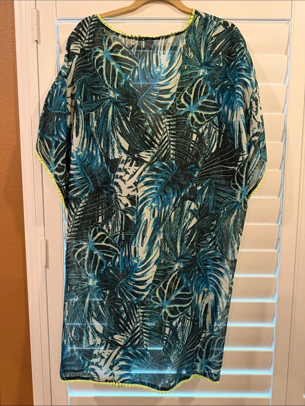 Sheer Tropical Print Swim Cover-Up One Size